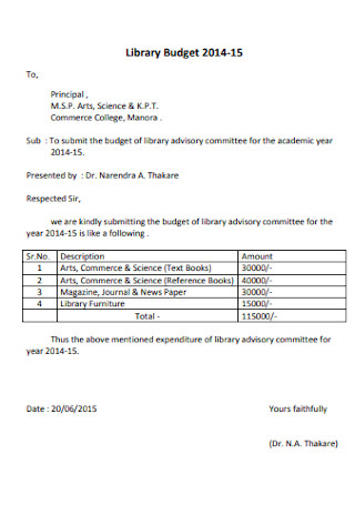 Library Budget Format