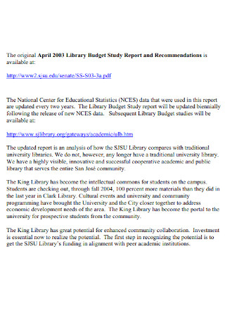 Library Budget Study Report