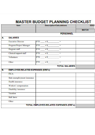 Master Budget Planning Checklist
