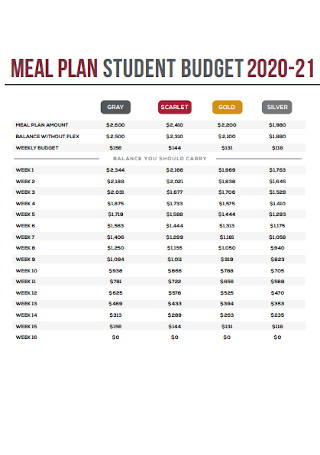Meal Plan Student Budget Template