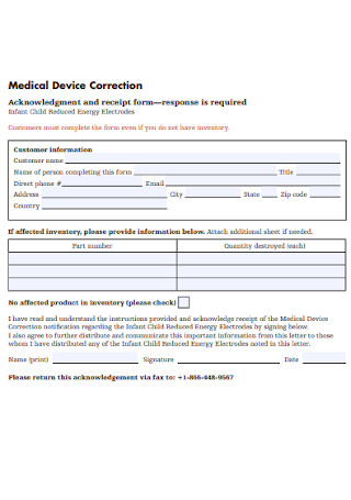 Medical Device Correction Receipt
