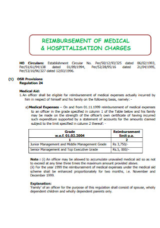 Medical Hospitalisation Charges Receipt