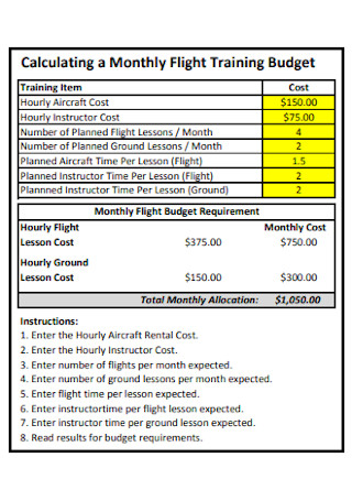 Monthly Flight Training Budget