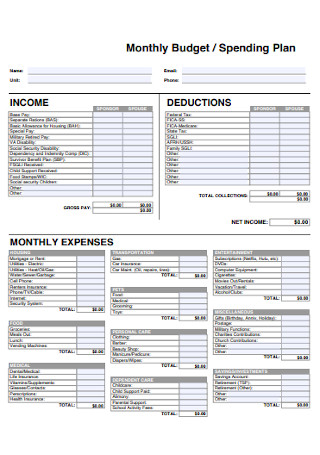 Monthly Spending Plan Budget 