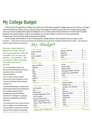 My College Budget Template