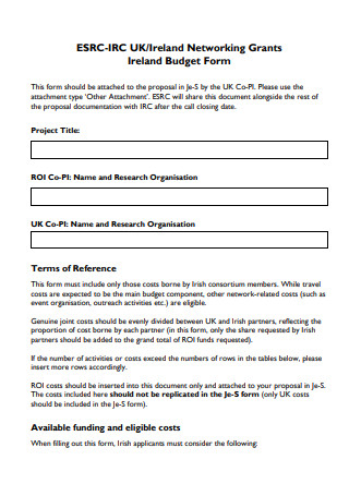 Networking Grants Budget Form