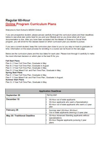 Online Program Curriculum Plans