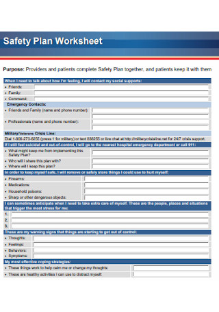 Patient Safety Plan Worksheet