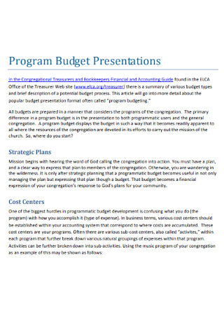Program Presentations Budget
