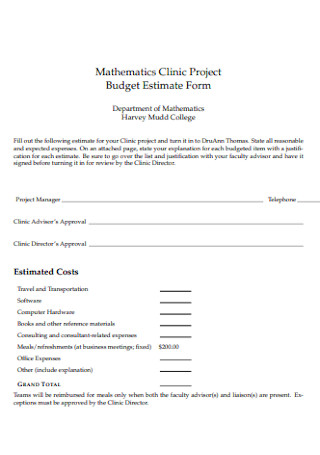 Project Budget Estimate Form