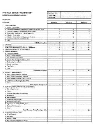 Project Budget Worksheet Template