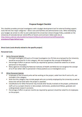 Proposal Budget Checklist