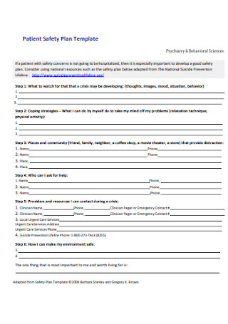 Psychiatry Patient Safety Plan Template
