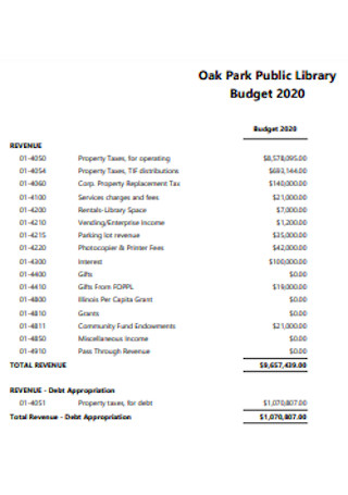 Public Library Yearly Budget