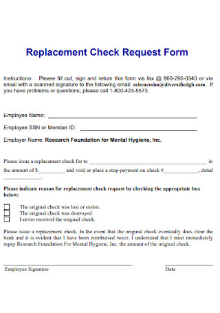 Replacement Check Request Form 