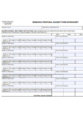 Research Budget Form Worksheet