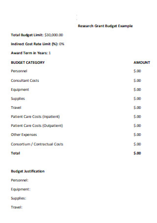 Research Grant Budget Example