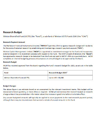 Research Payment Budget Template