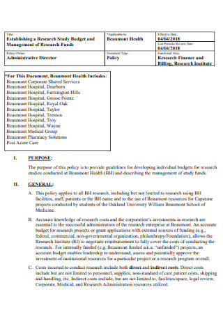 Research Study Budget