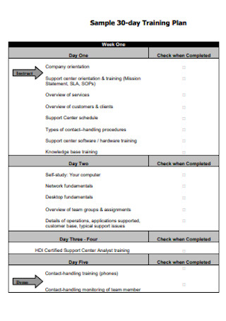 Sample 30 day Training Plan