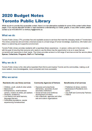 Sample Public Library Budget 