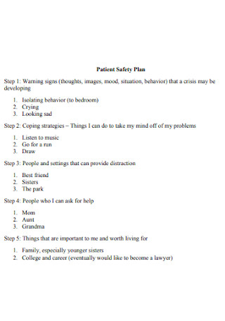 Simple Patient Safety Plan 