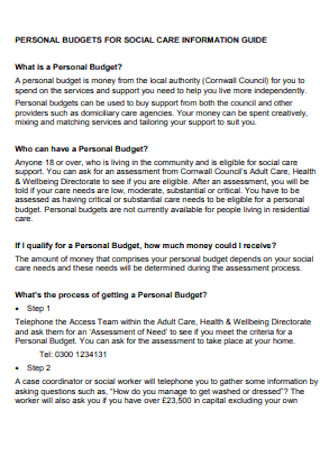 Social Care for Personal Budget