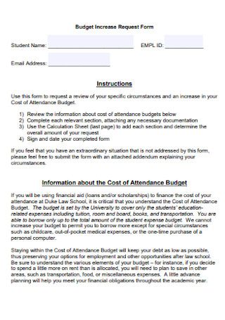 Student Budget Increase Form
