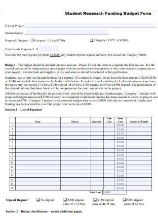 Student Research Funding Budget Form