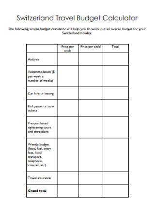 Travel Budget Calculator Template