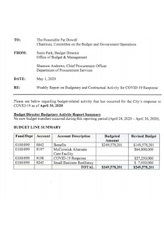 Weekly Budget Report Template