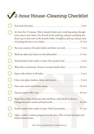 2 hour House Cleaning Checklist