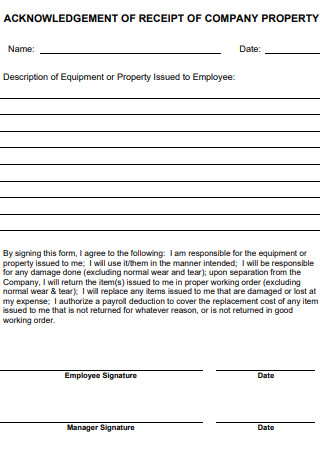 Acknowledgement of Receipt of Company Property