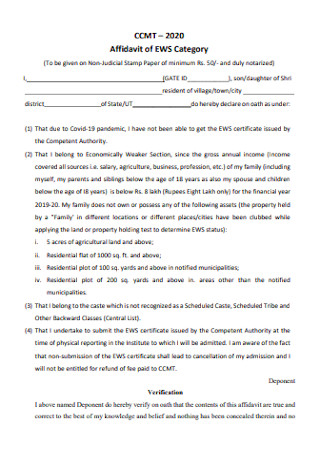 Affidavit of Category Form