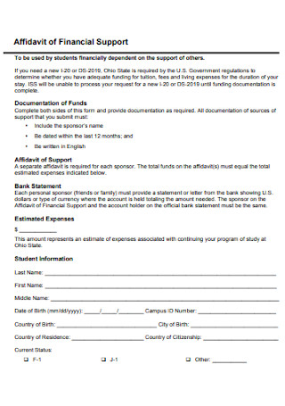 Affidavit of Financial Support Form