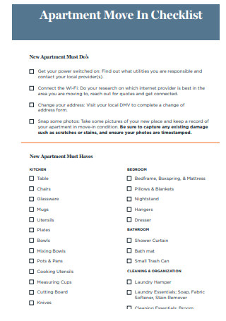 Apartment Move In Checklist