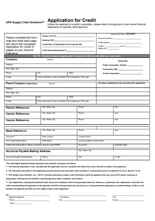Application for Credit Form Template