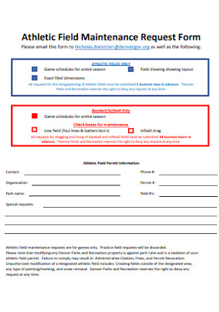 Athletic Field Maintenance Request Form