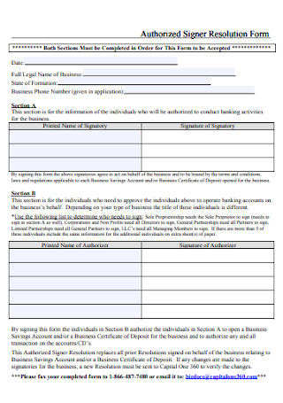 Authorized Signer Resolution Form