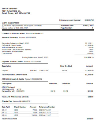 SAMPLE Bank Statements In PDF MS Word MS Excel