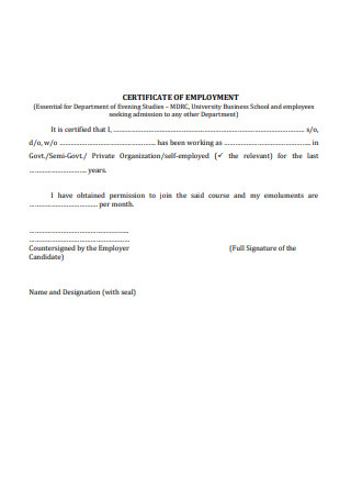 Basic Certificate of Employment