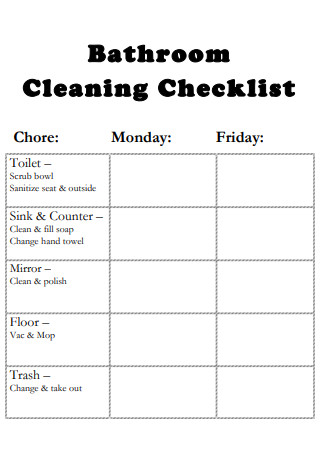 Bathroom Cleaning Checklist Format