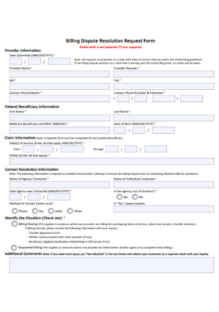 Billing Dispute Resolution Request Form