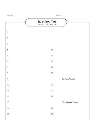 Blank Spelling Test