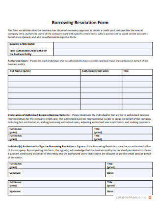 Borrowing Resolution Form