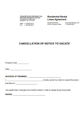 Cancellation of Notice to Vacate