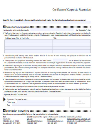 Certificate of Corporate Resolution Form