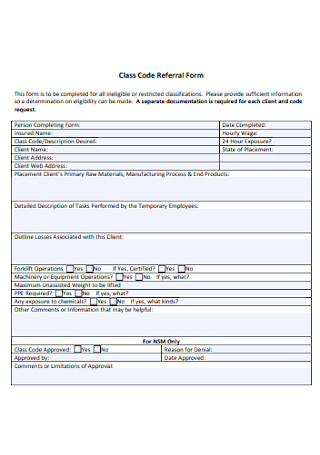 Class Code Referral Form