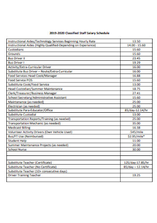 Classified Staff Salary Schedule