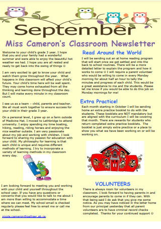 Classroom Newsletter